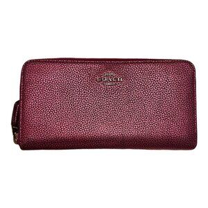 RARE COLOR! COACH Pink Metallic Pebble Leather Accordion Zip Wallet